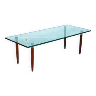 Vintage coffee table glass teak brass, mid-century coffee table.