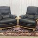 Pair of leather and beech armchairs from the 1970s.