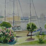 Tableau Marine Port Camargue Sud France signé M. Tardy