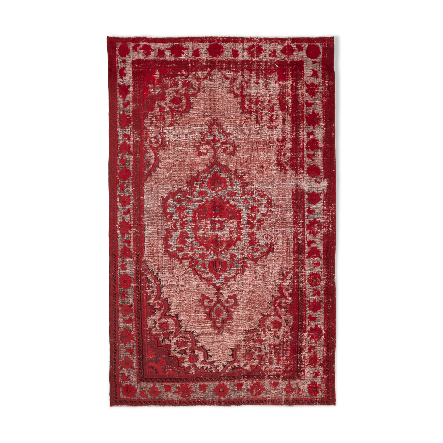 Handmade carved anatolian 1980s 215 cm x 341 cm red rug