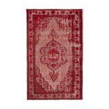 Handmade carved anatolian 1980s 215 cm x 341 cm red rug