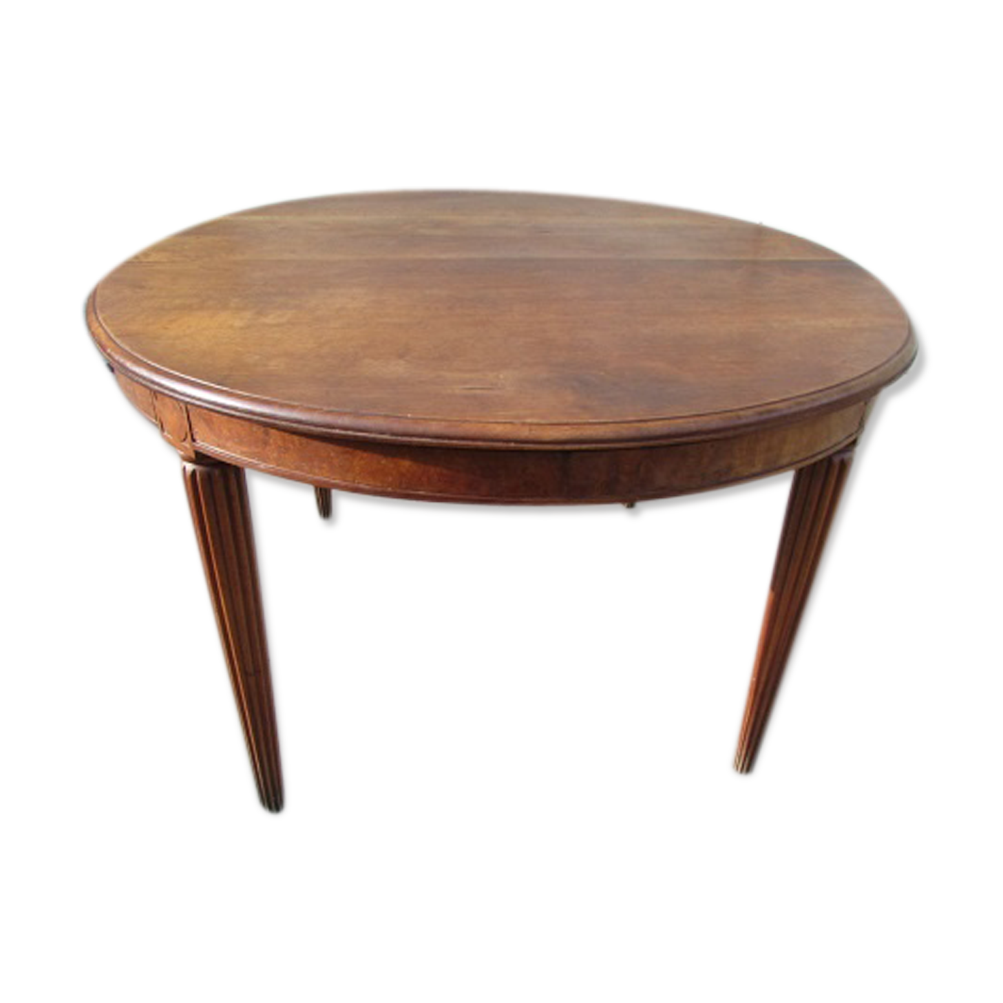 Table art déco ovale extensible en noyer et loupe d'orme