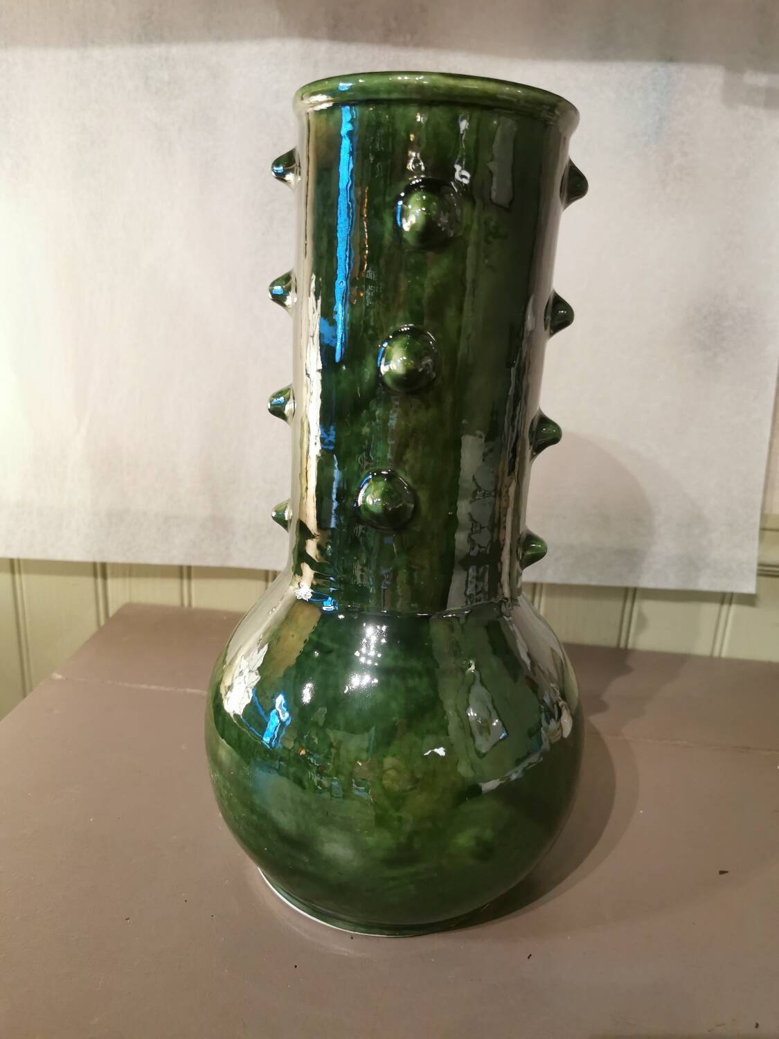 Green ceramic spiked vase Morocco
