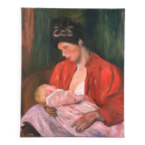 Painting woman breastfeeding her child