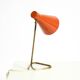 Beautiful, Large Mid-Century Modern Brass Table Lamp with a Brick-Red Shade