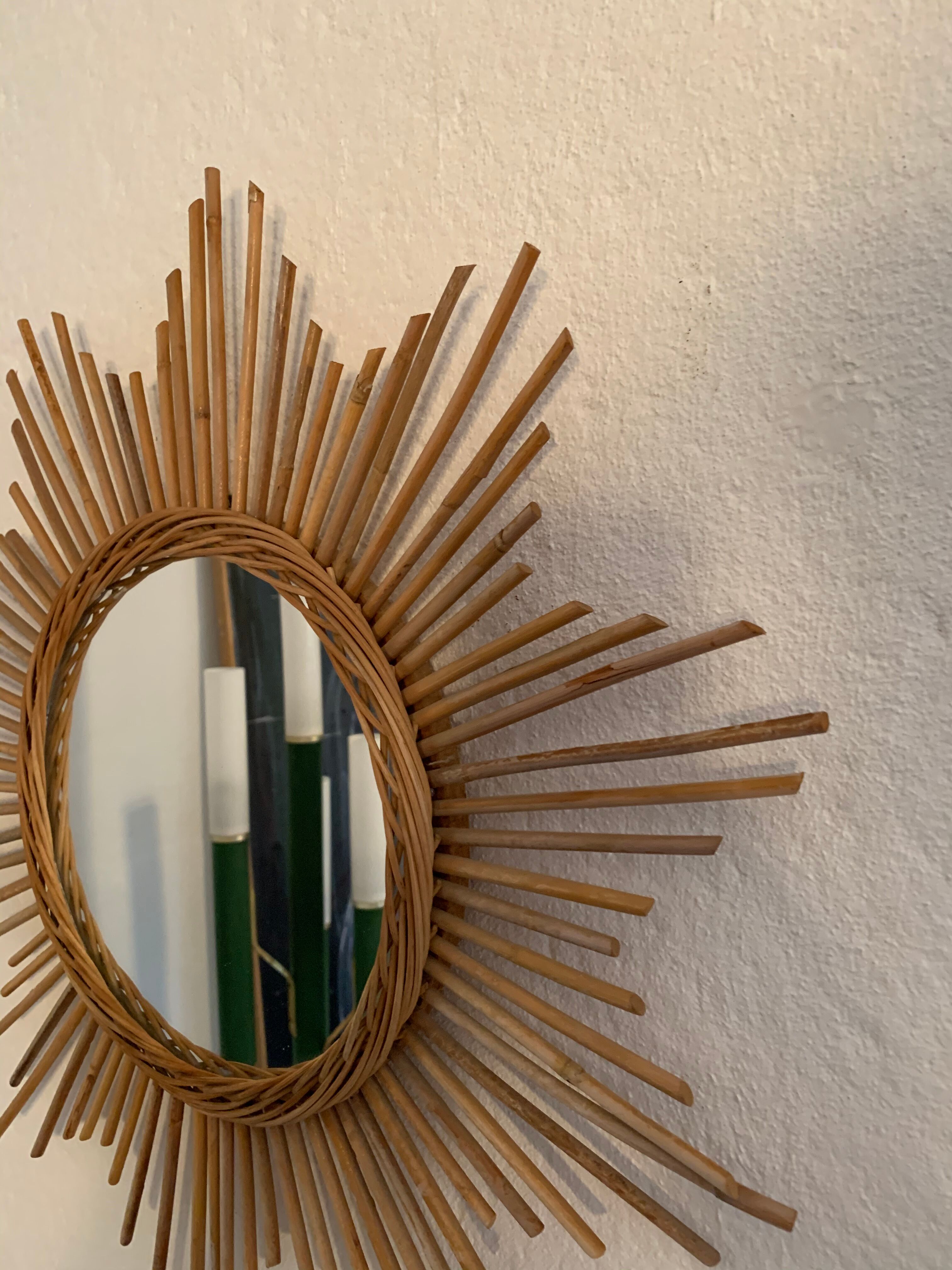 Vintage rattan sun mirror