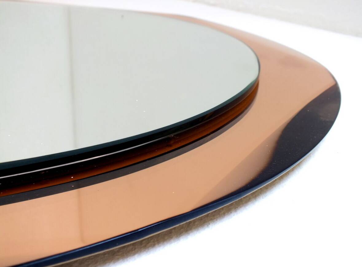 Vintage Antonio Lupi Luxor Crystal Art Mirror in Pink Copper 1950