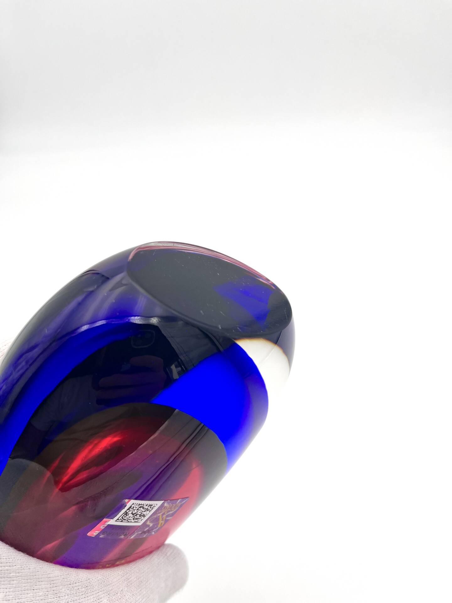 Vase Luigi Onesto Oball Sommerso Flame Blue Magenta 25cm 1.78kg Label