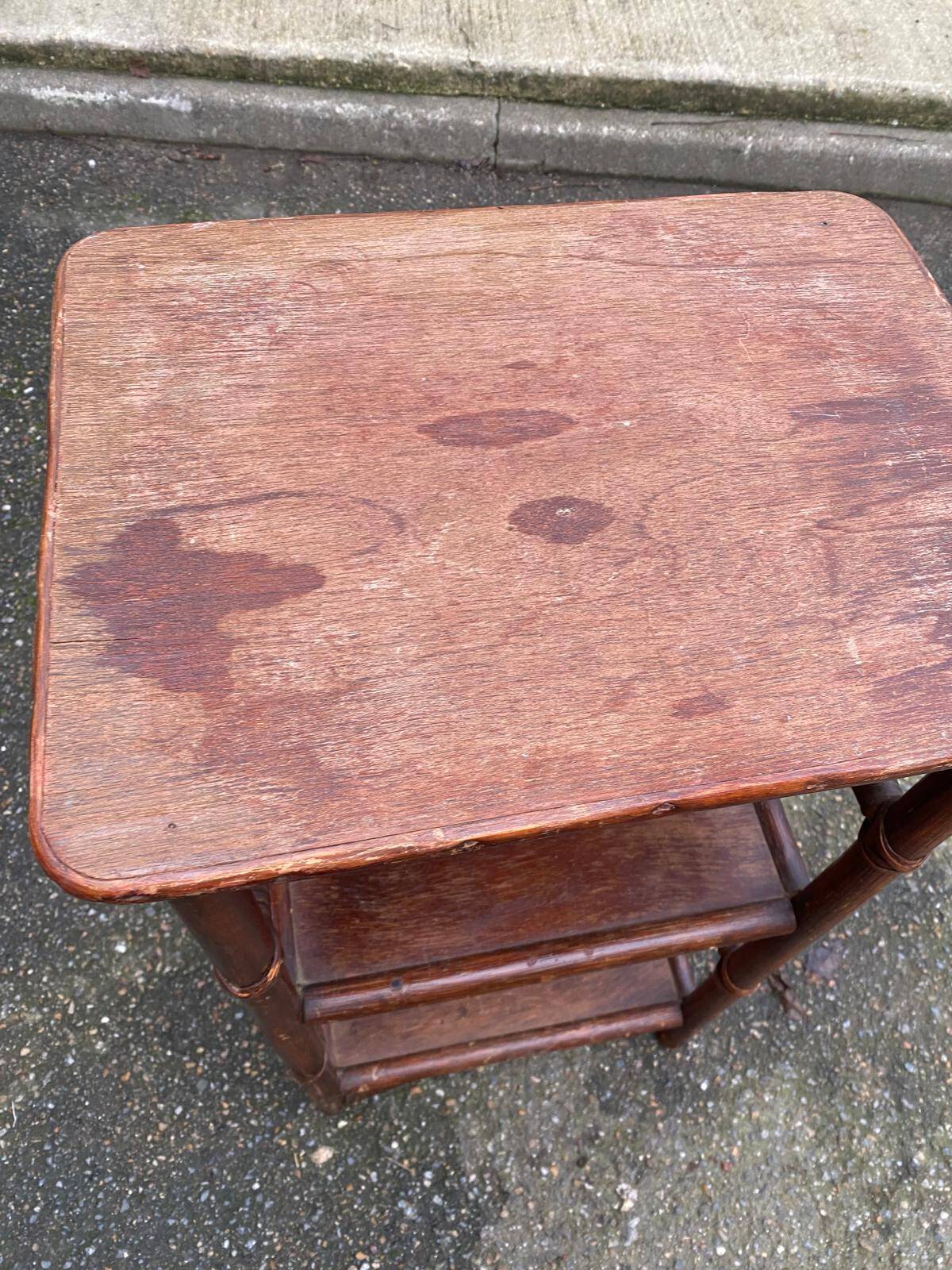 Vintage rattan and bamboo shelf with 3 levels