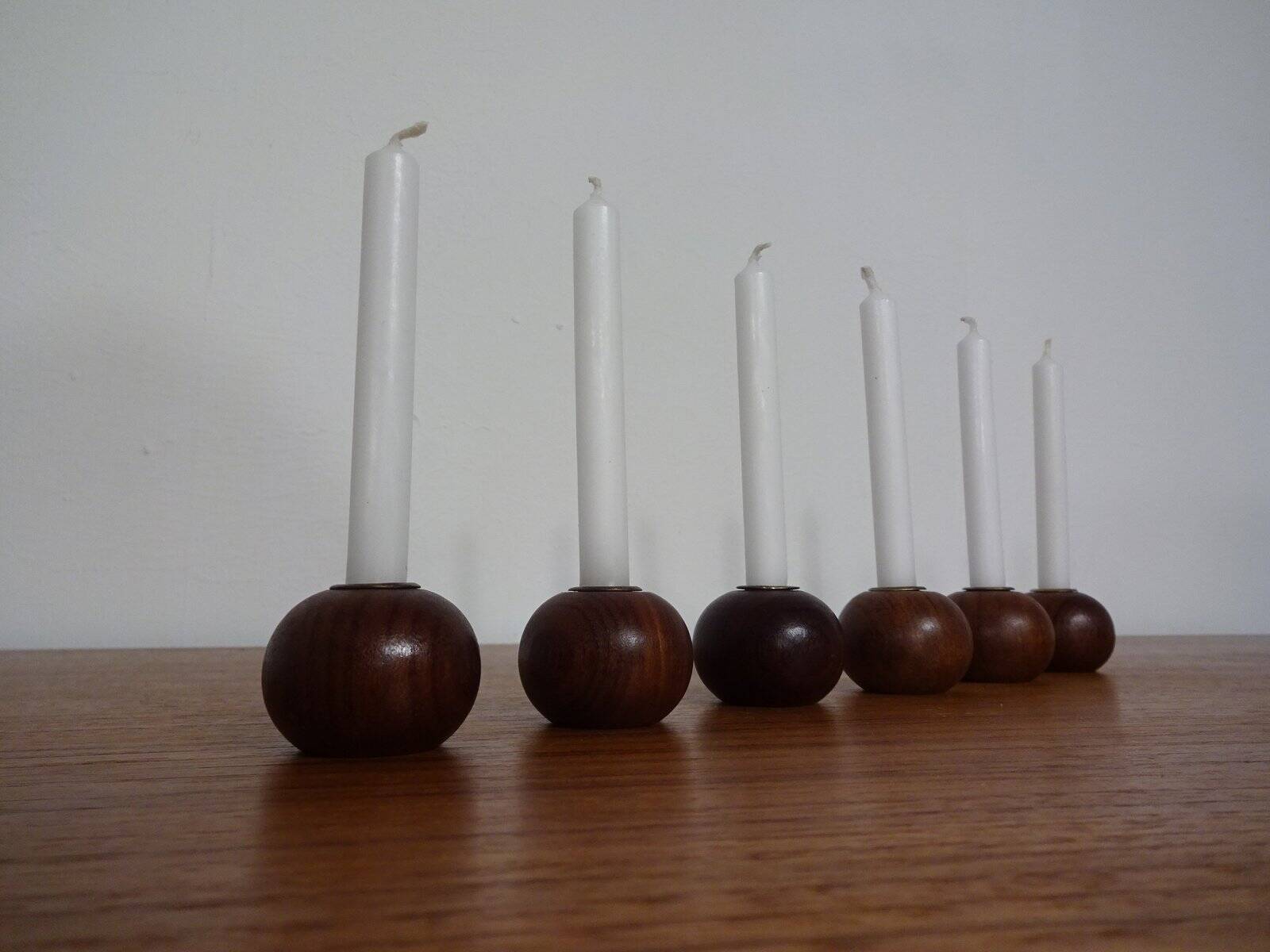 Danish Teak Candleholders, 1960s, Set of 6