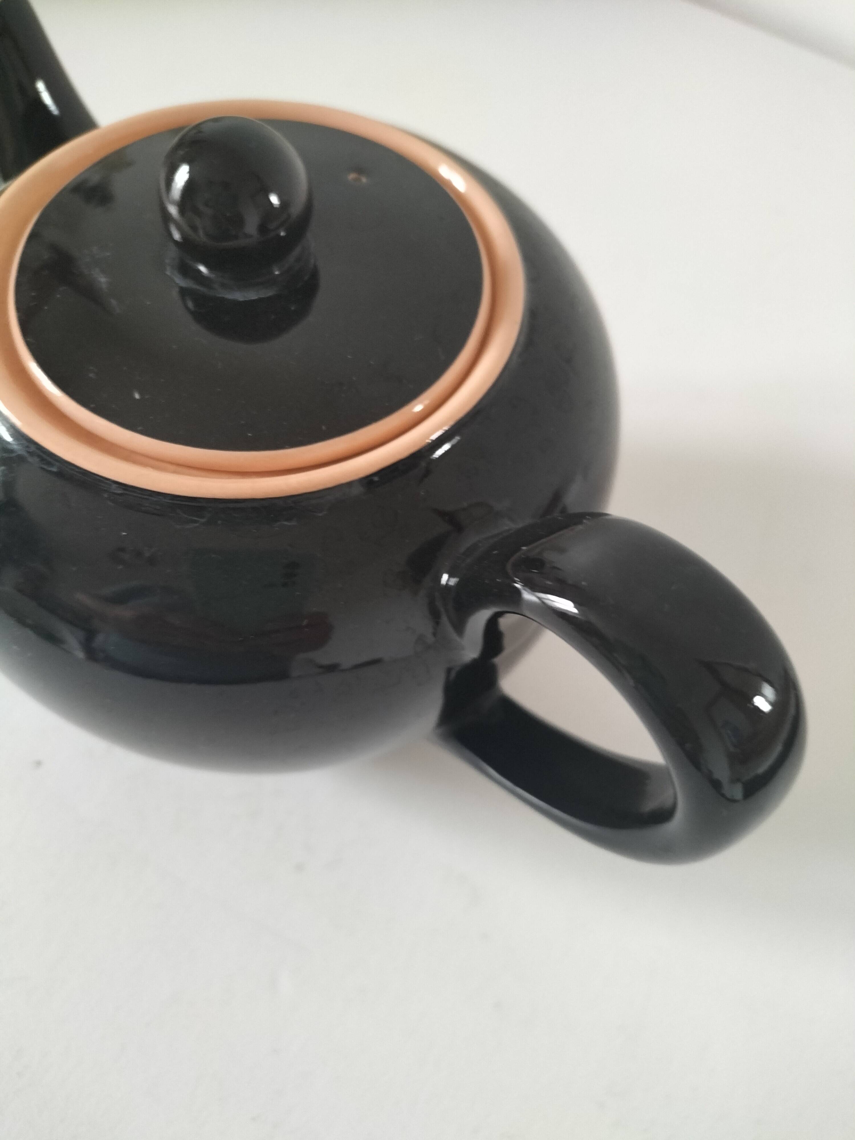 Vintage Biarritz Villeroy & Boch Mettlach teapot, black & salmon