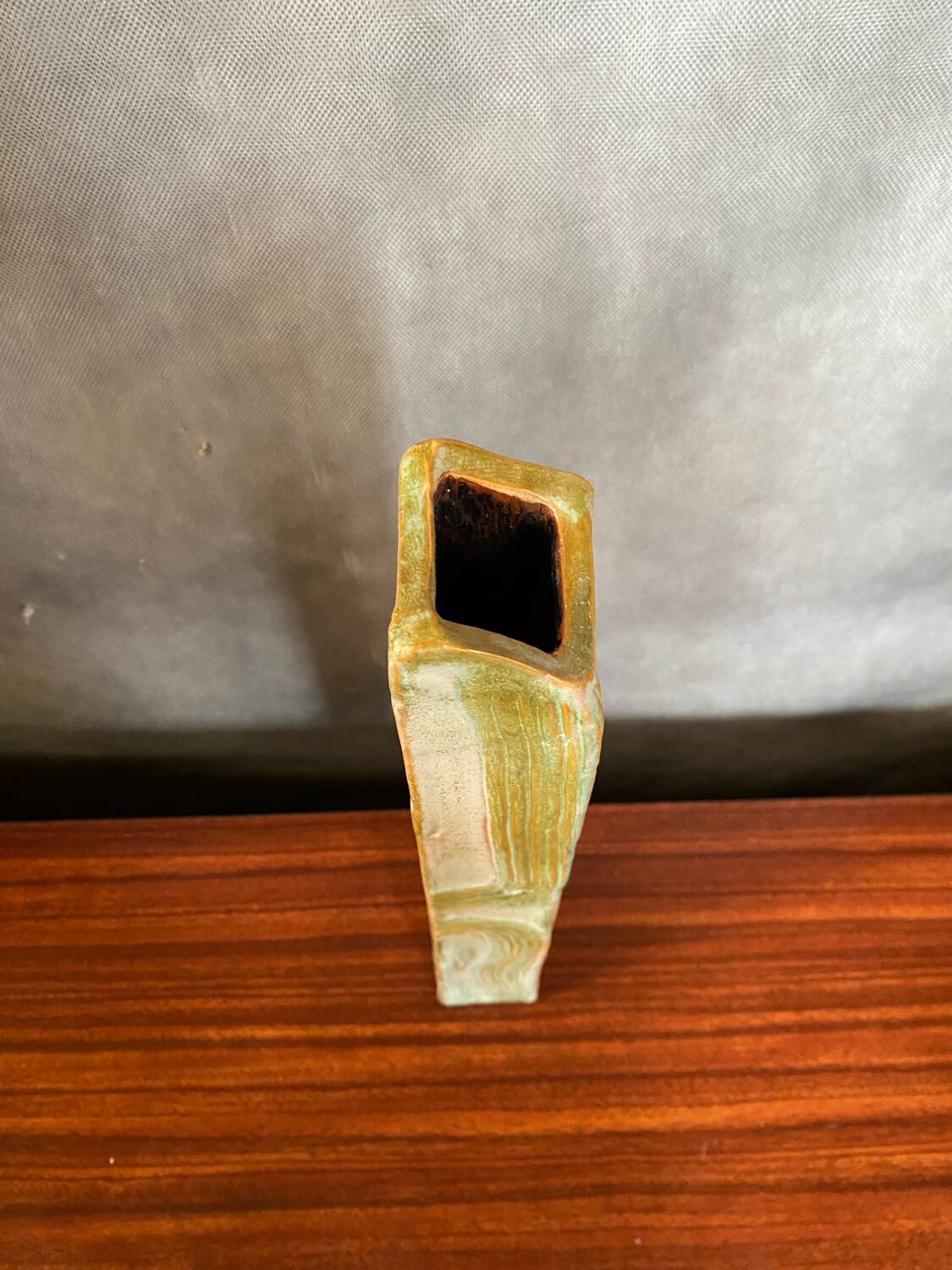 Old ludovic dagon ceramic vase green & beige vintage design shape