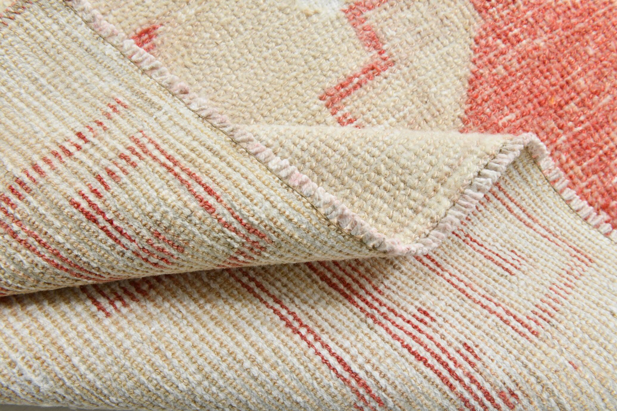 3x13 Vintage Soft Red & Beige Turkish Runner Rug, 77x379Cm