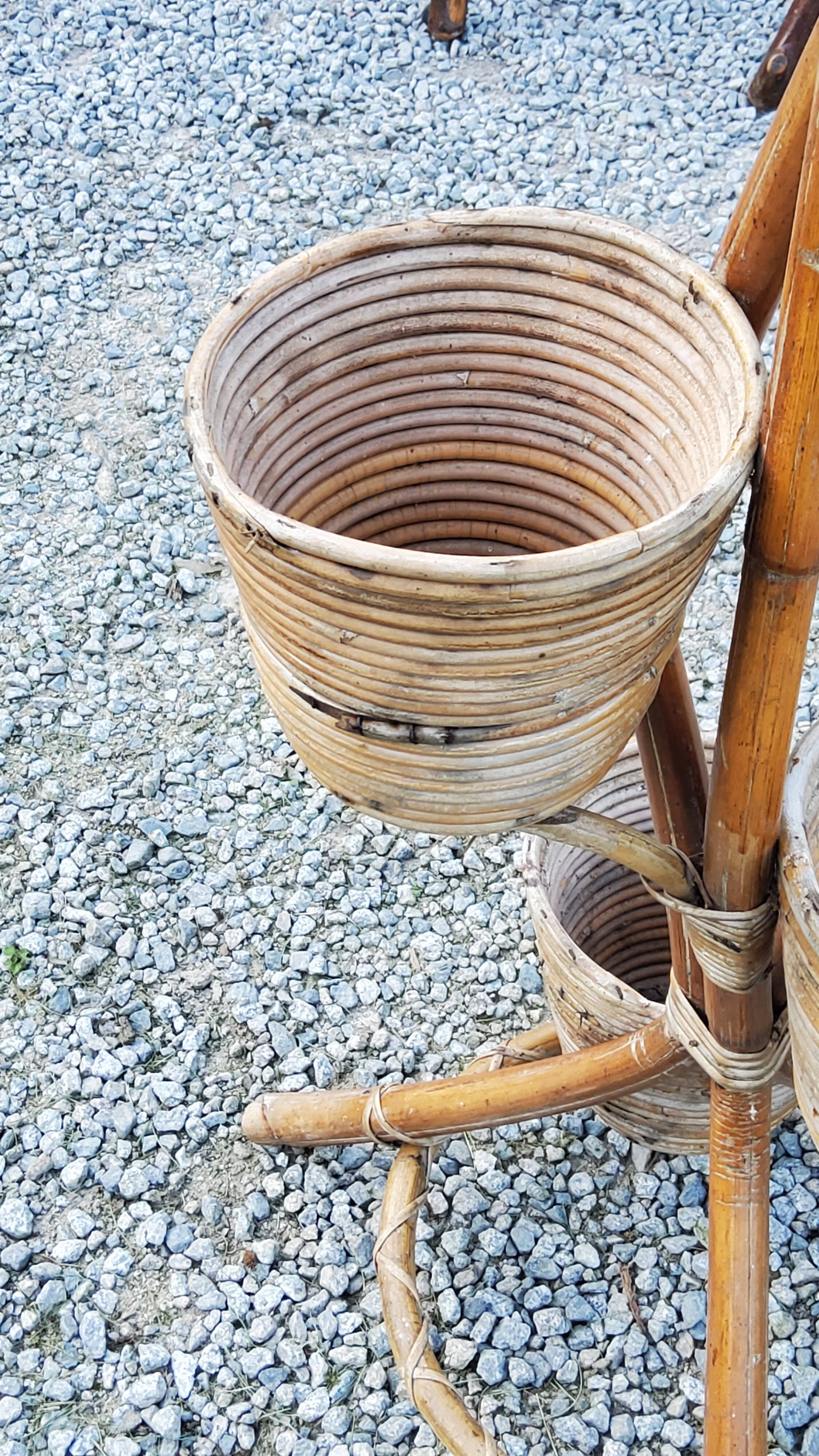 Rattan and bamboo plant holder from the 50s