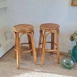 Vintage rattan and wicker bar stools