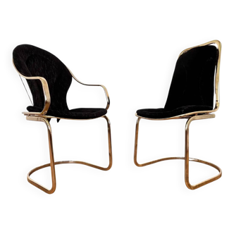 Pair of mid-century brass chairs designed by Gastone Rinaldi, Italy, 1970s
