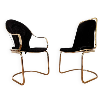 Pair of mid-century brass chairs designed by Gastone Rinaldi, Italy, 1970s