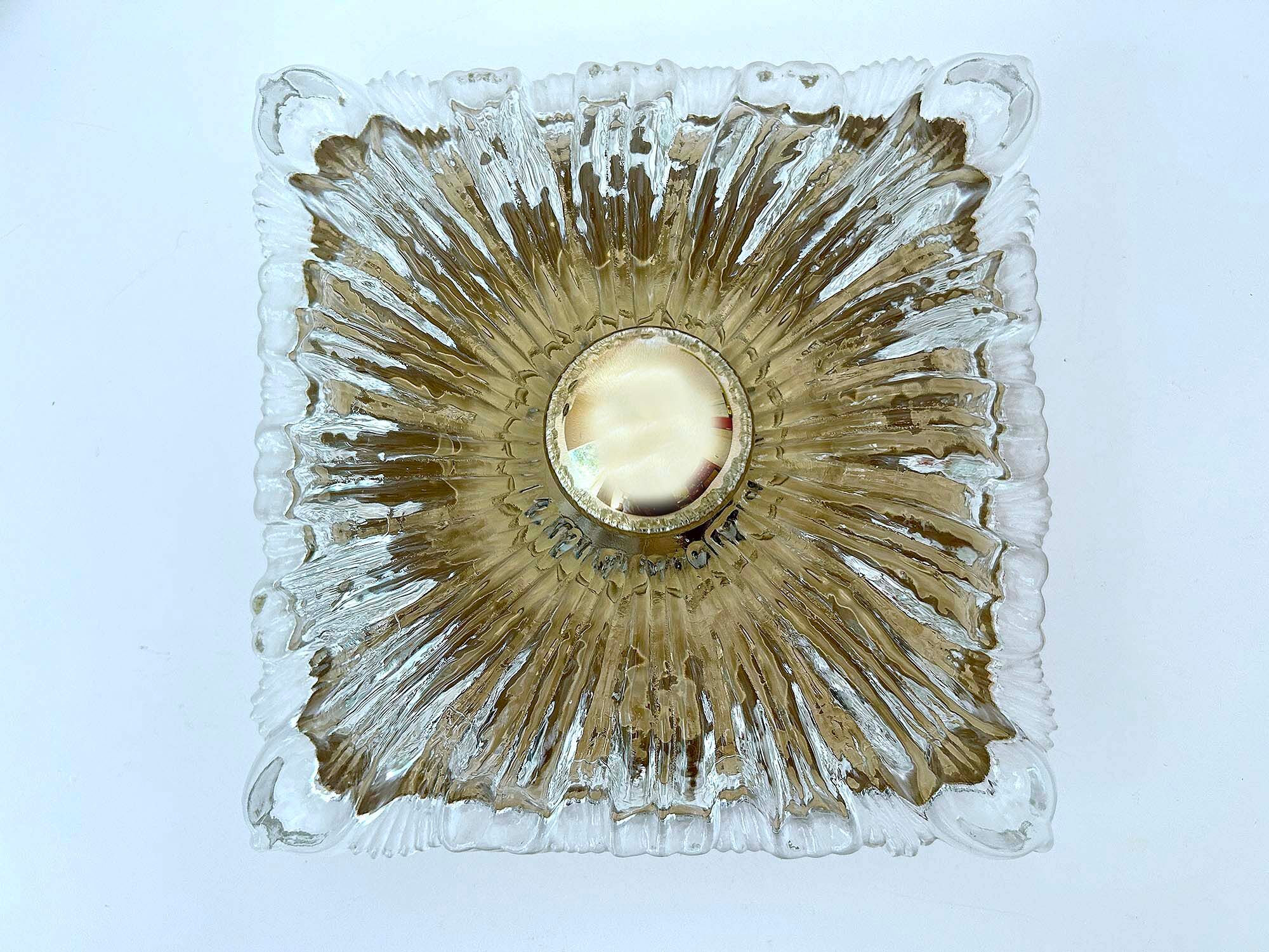 Pair large vintage architectonic wall lamps, 60s, glass