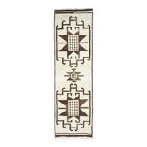 Tapis couloir vintage turc Oushak fait à la main en laine et coton blanc 100x350