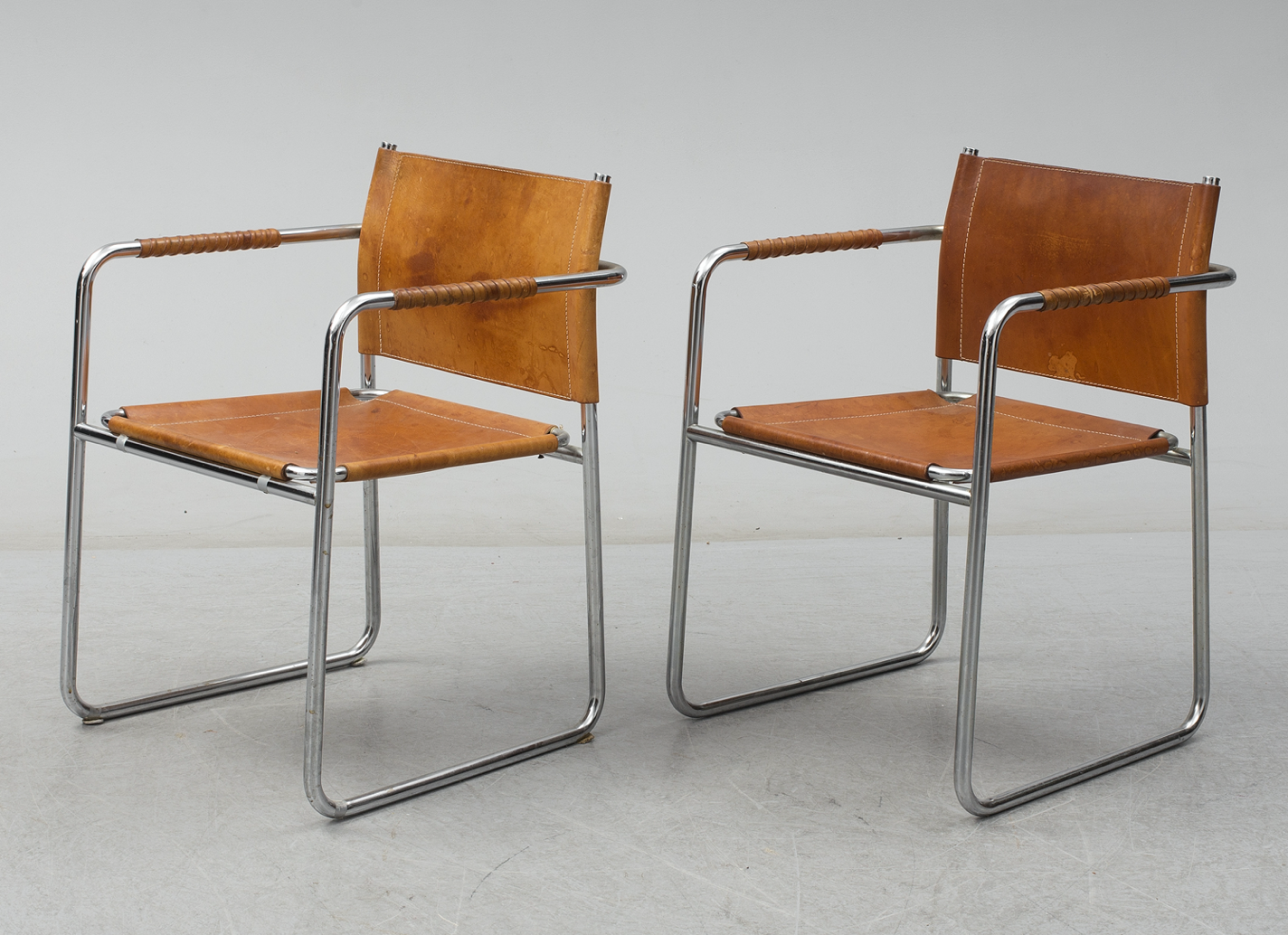 Pair of armchairs model admiral in chrome and leather  by Karin Mobring for Ikea, Sweden, 1970s