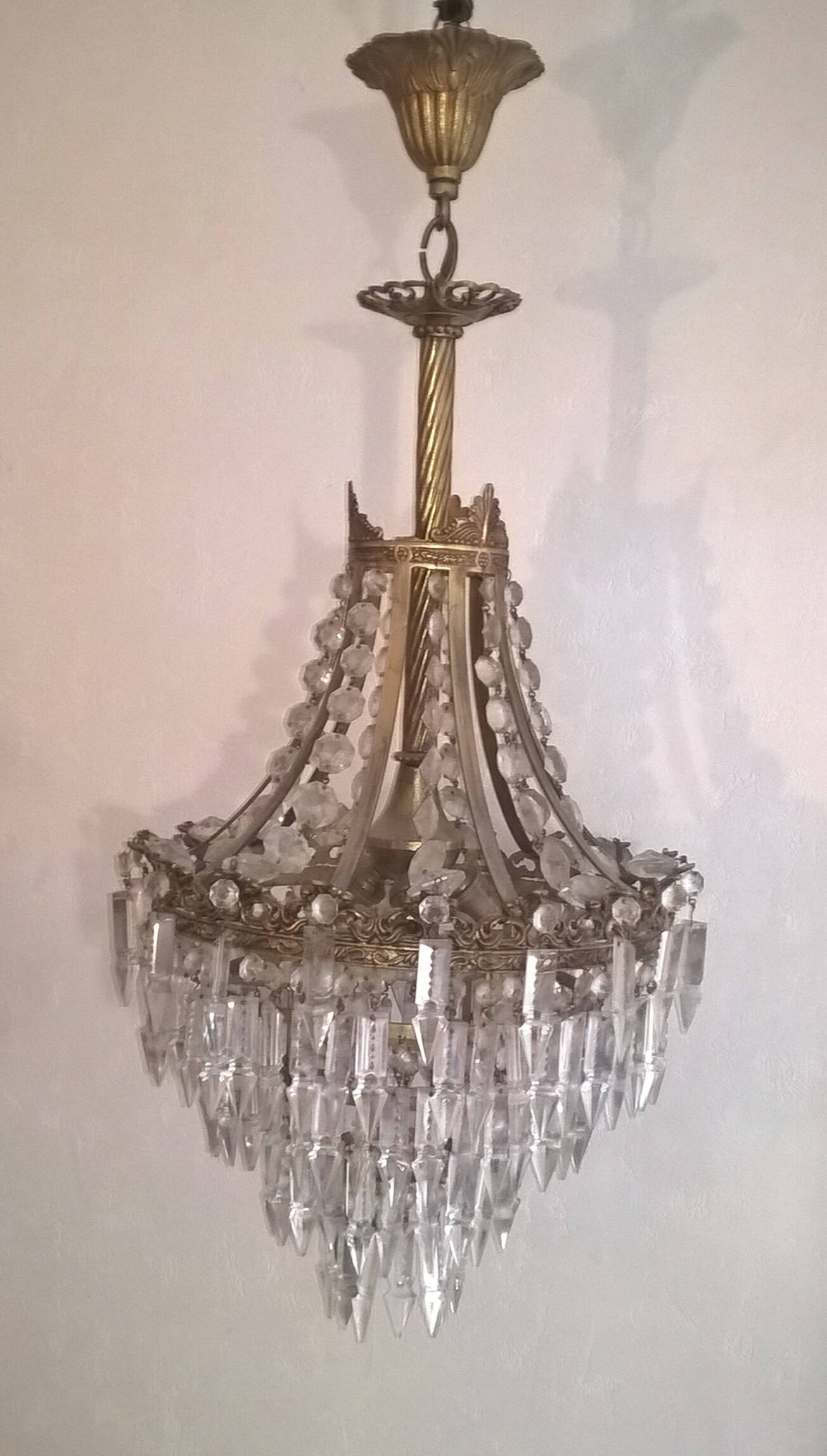 Lustre ancien forme montgolfière en laiton 4 feux