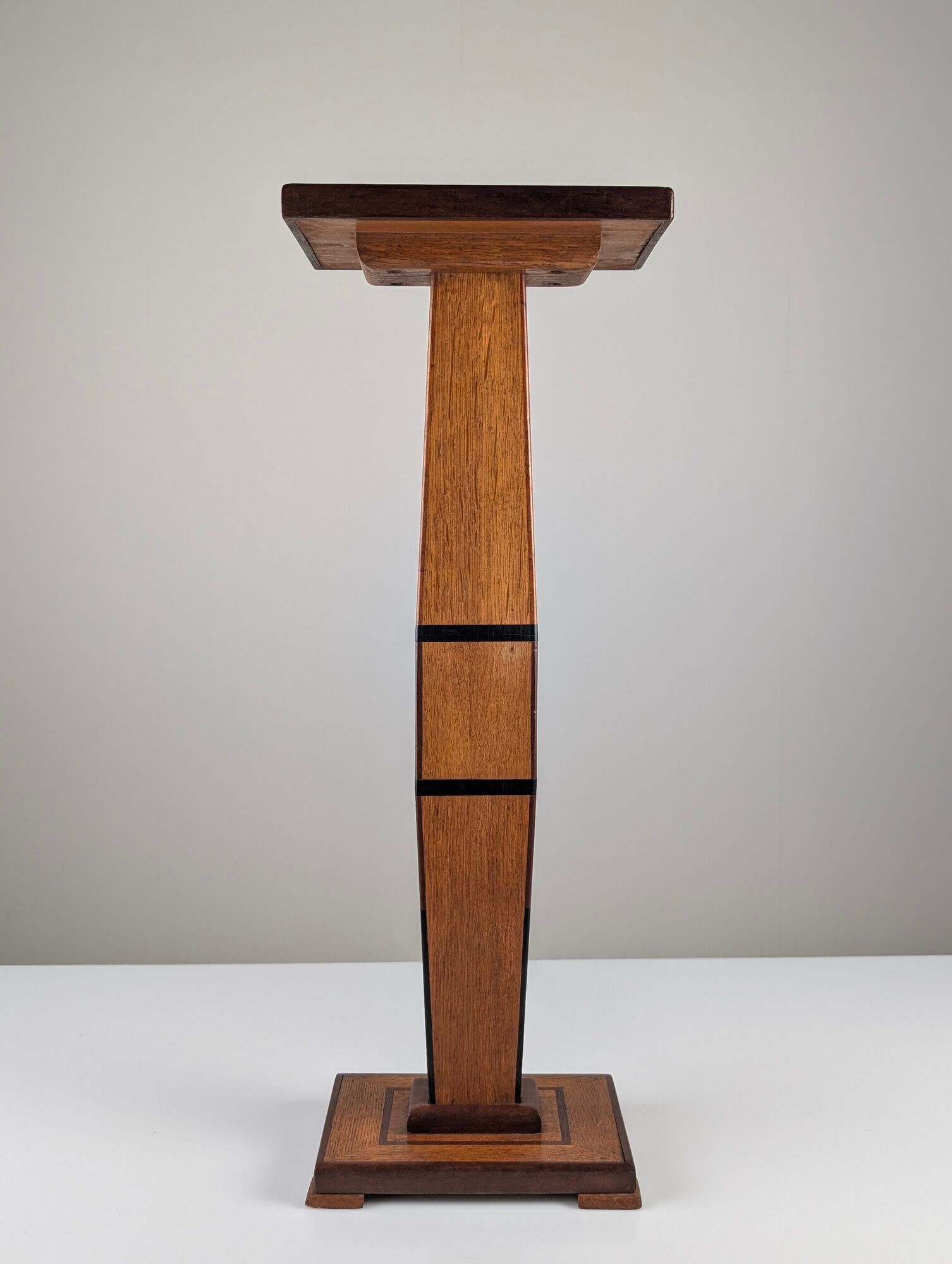 Art Deco pedestal column in wood with geometric marquetry, France, 1920s