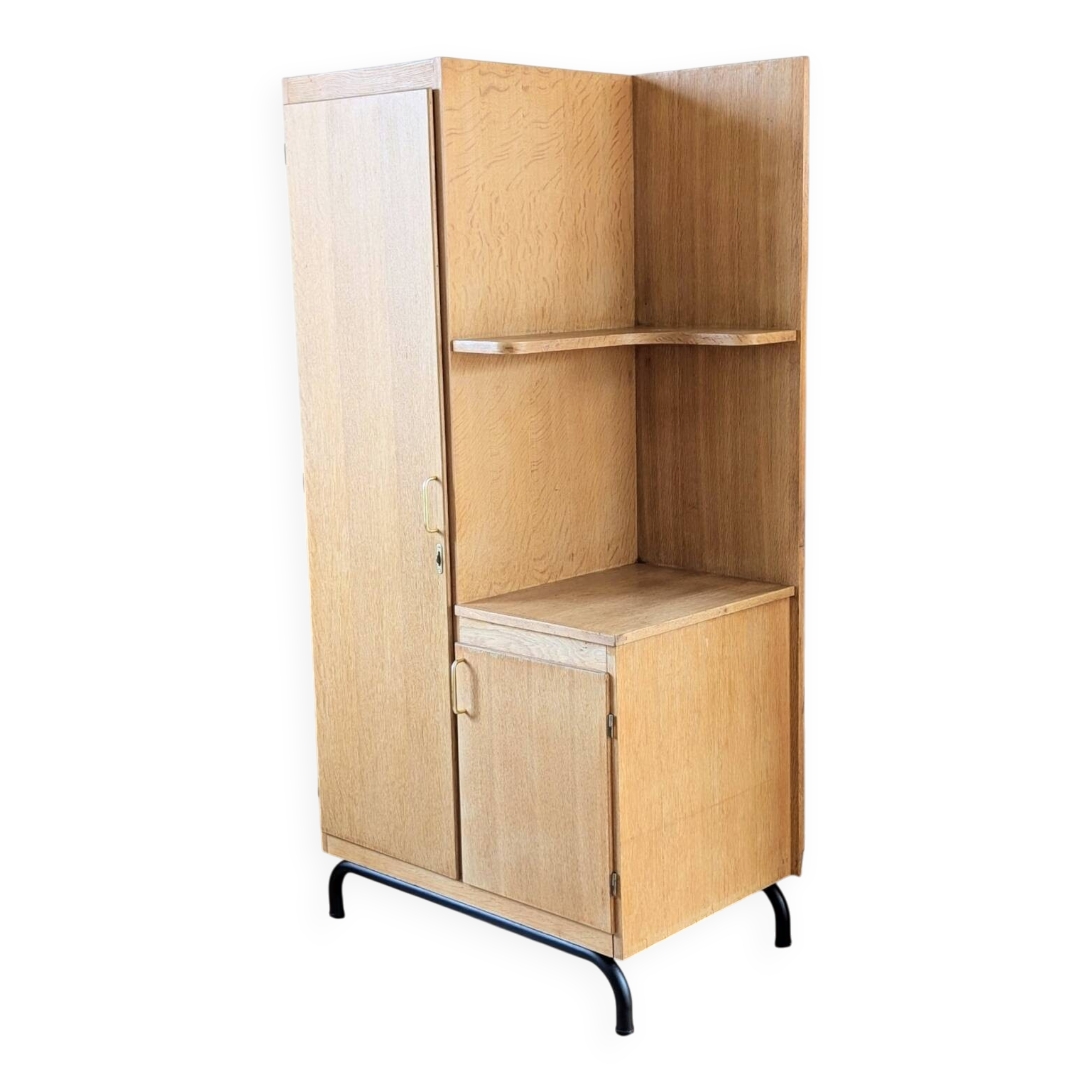 Renovated vintage 1950s oak boarding school wardrobe