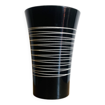 Vase vintage Scheurich noir à décor graphique – West Germany – années 70/80