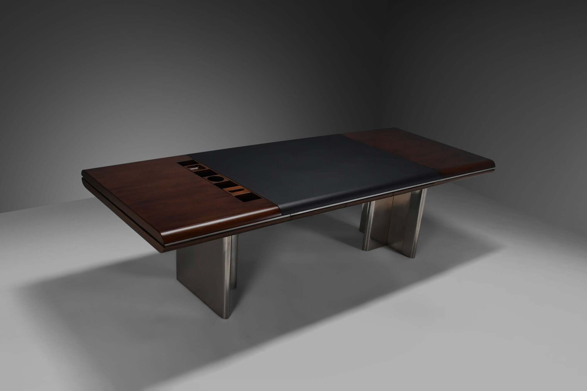 Walnut, Metal and Leather Hans von Klier “Il Ponte” Desk for Skipper, 1970s