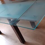 Cattelan Italia designer table – Tempered glass + extensions – Dark wood legs