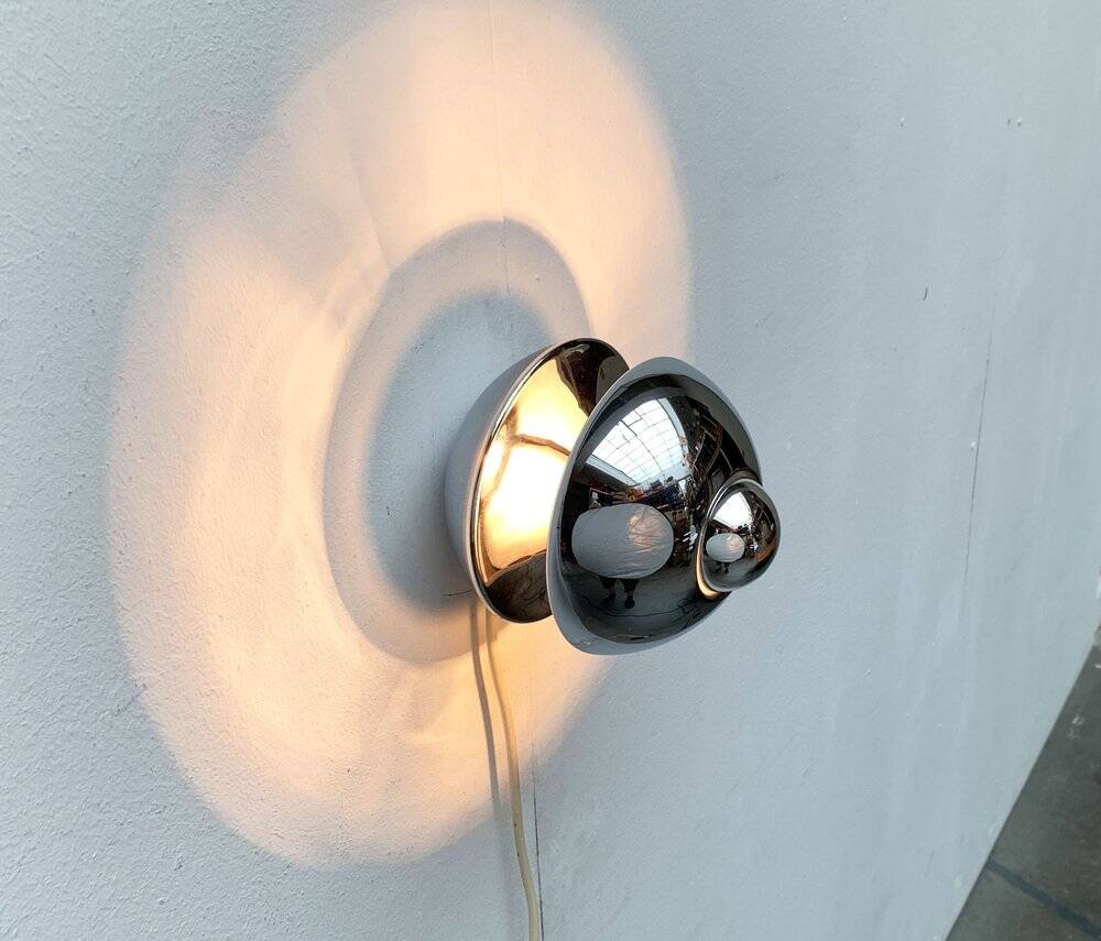 Chrome mushroom table or wall lamp in German mid-century space style by Klaus Hempel for Kaiser Leuchten, 1970s.