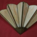 2 art deco fan-shaped wall lights in pearly glass paste and brass