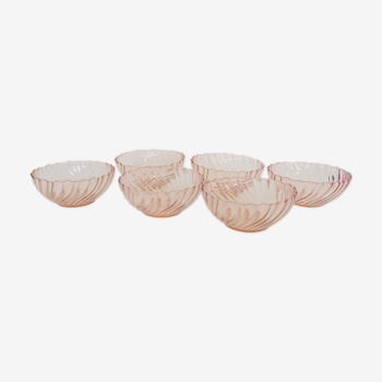 Rosaline pink glass bowls, arcoroc, lot of 6, vintage french, vintage