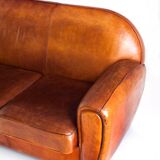 Vintage leather club sofa. Art Deco style. France, 1950s. (sofa convertible into bed)