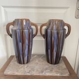 Old pair of glazed ceramic vases art deco amphora vierzon louis gueule