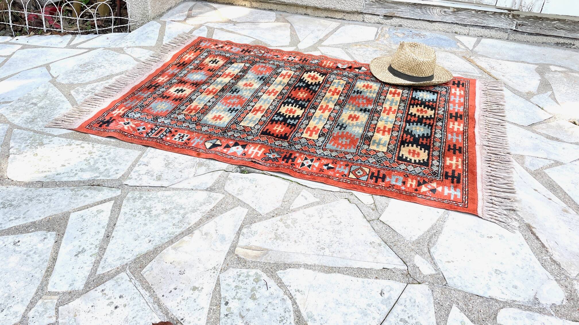 Vintage silk and cotton rug - 142 x 84cm