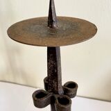 Brutalist Cast Iron Candlestick, 38cm