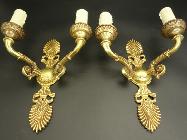 Pair of wall lamps, palmettes, empire style - Lucien Gau, Paris