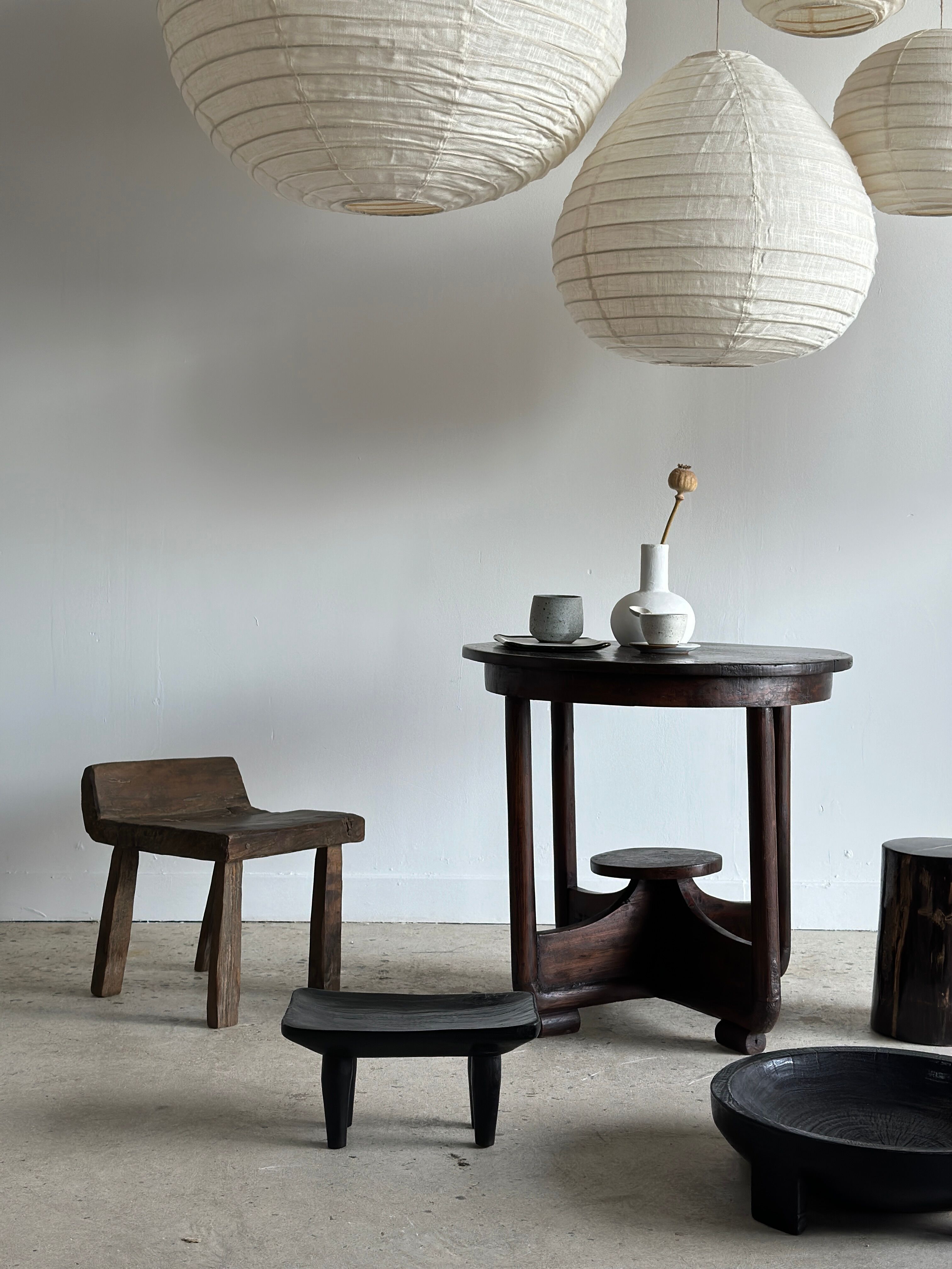 Suspension in rattan and natural japanese linen in the shape of a drop