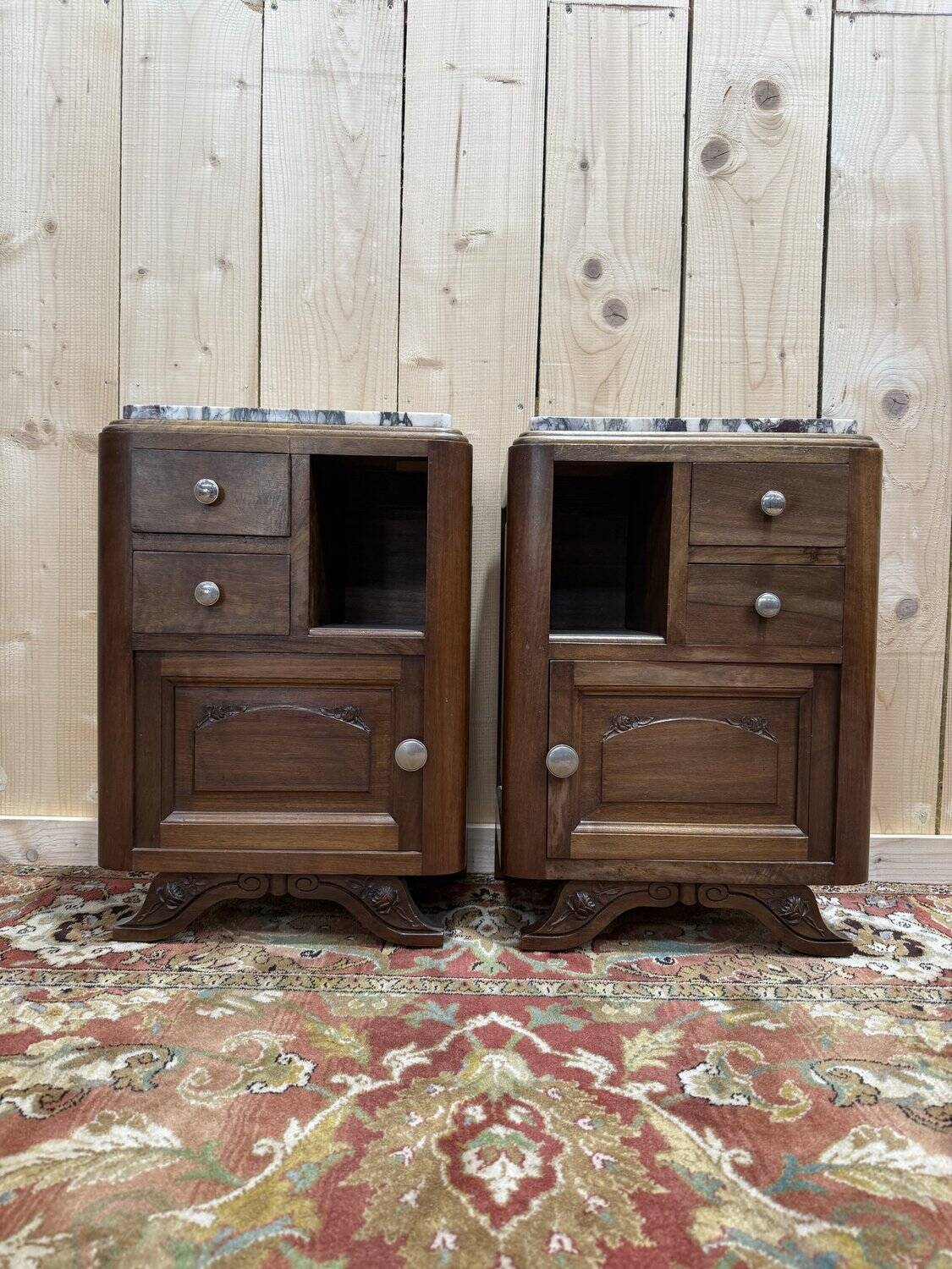Pair of Art Deco bedside tables in walnut.