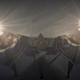 Applies two fires and fleur-de-lys in hammered wrought iron and patina in the old way in the medieval taste