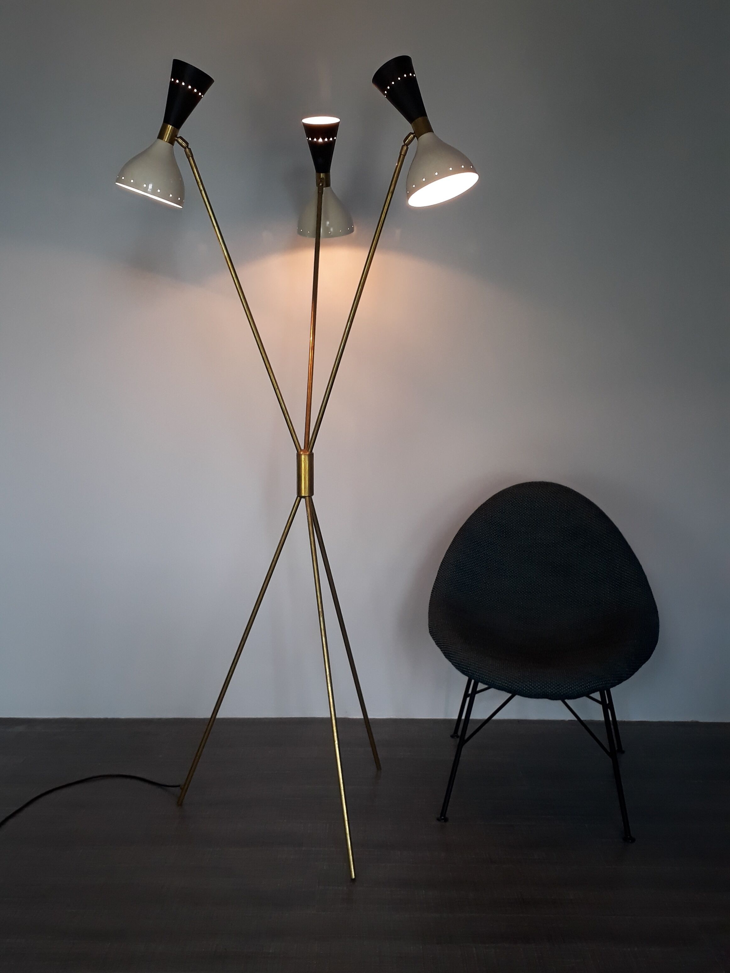 Charleston lamp with 3 two-tone diabolos, Mid-Century 1950s design