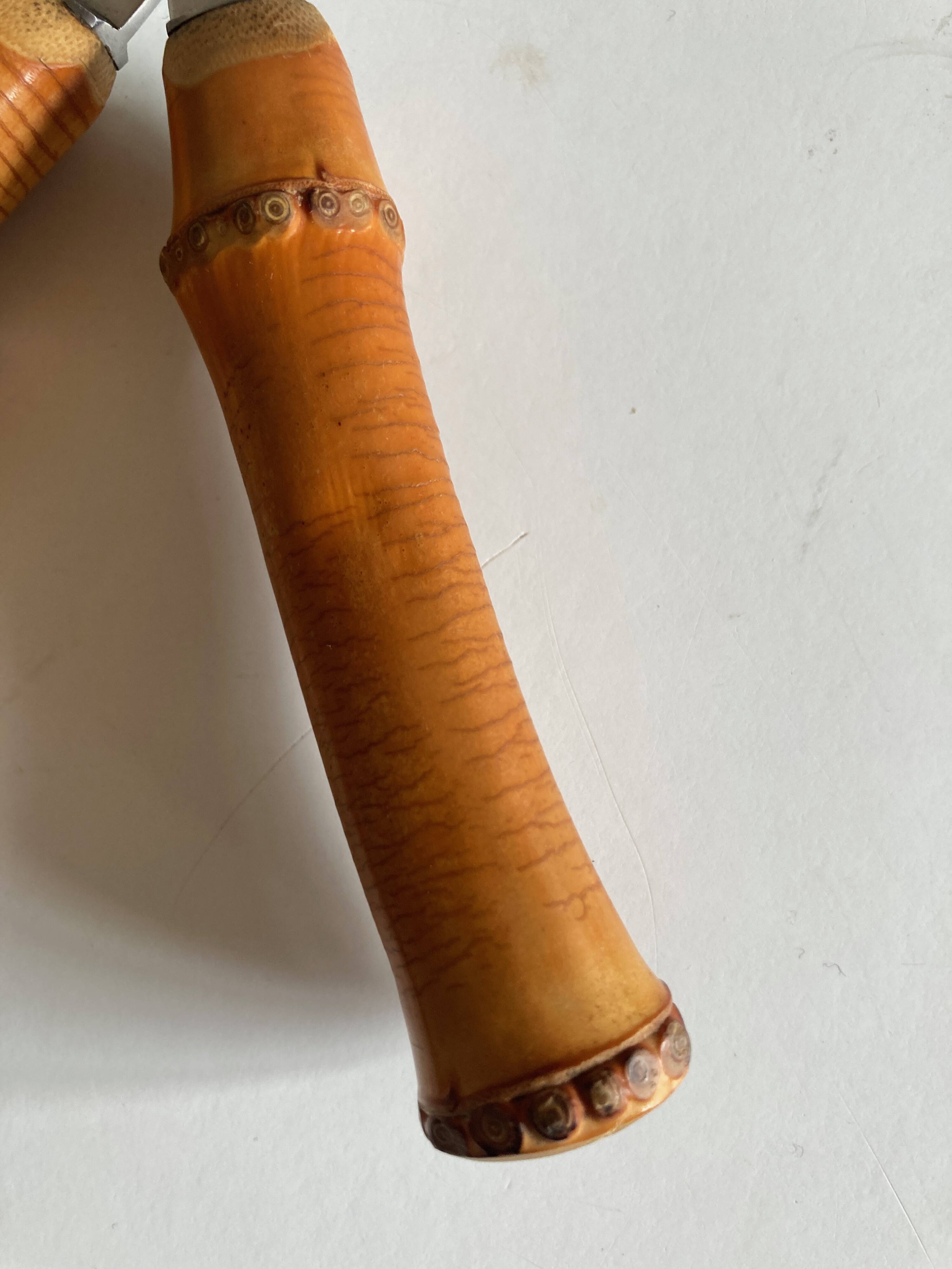 Pair of bamboo handle salad servers 1960