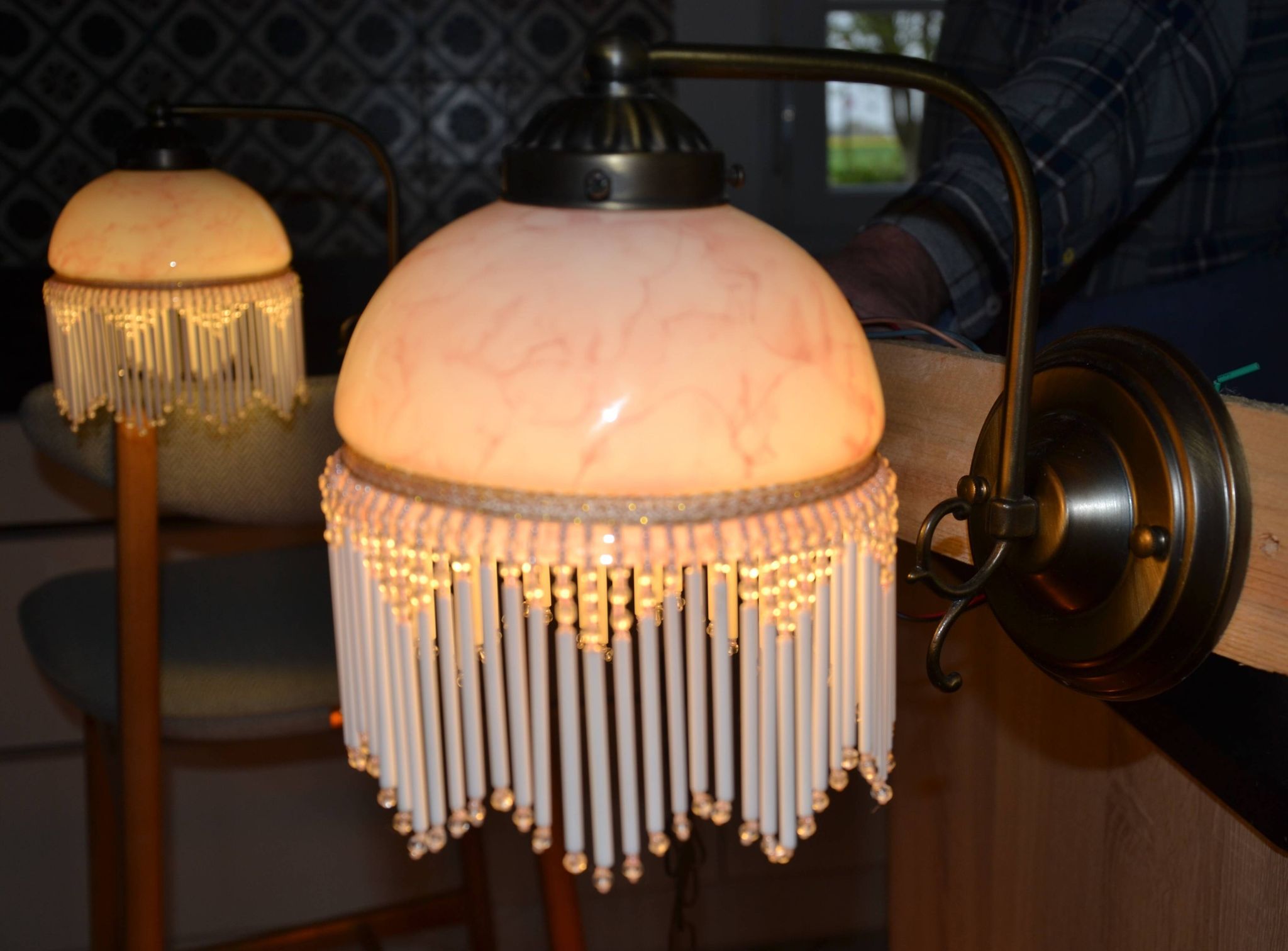 Opaline wall light with ceramic and glass pendants