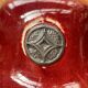 Antique Red Ceramic Salad Bowl Blue Interior + Vintage Kitchen Badge