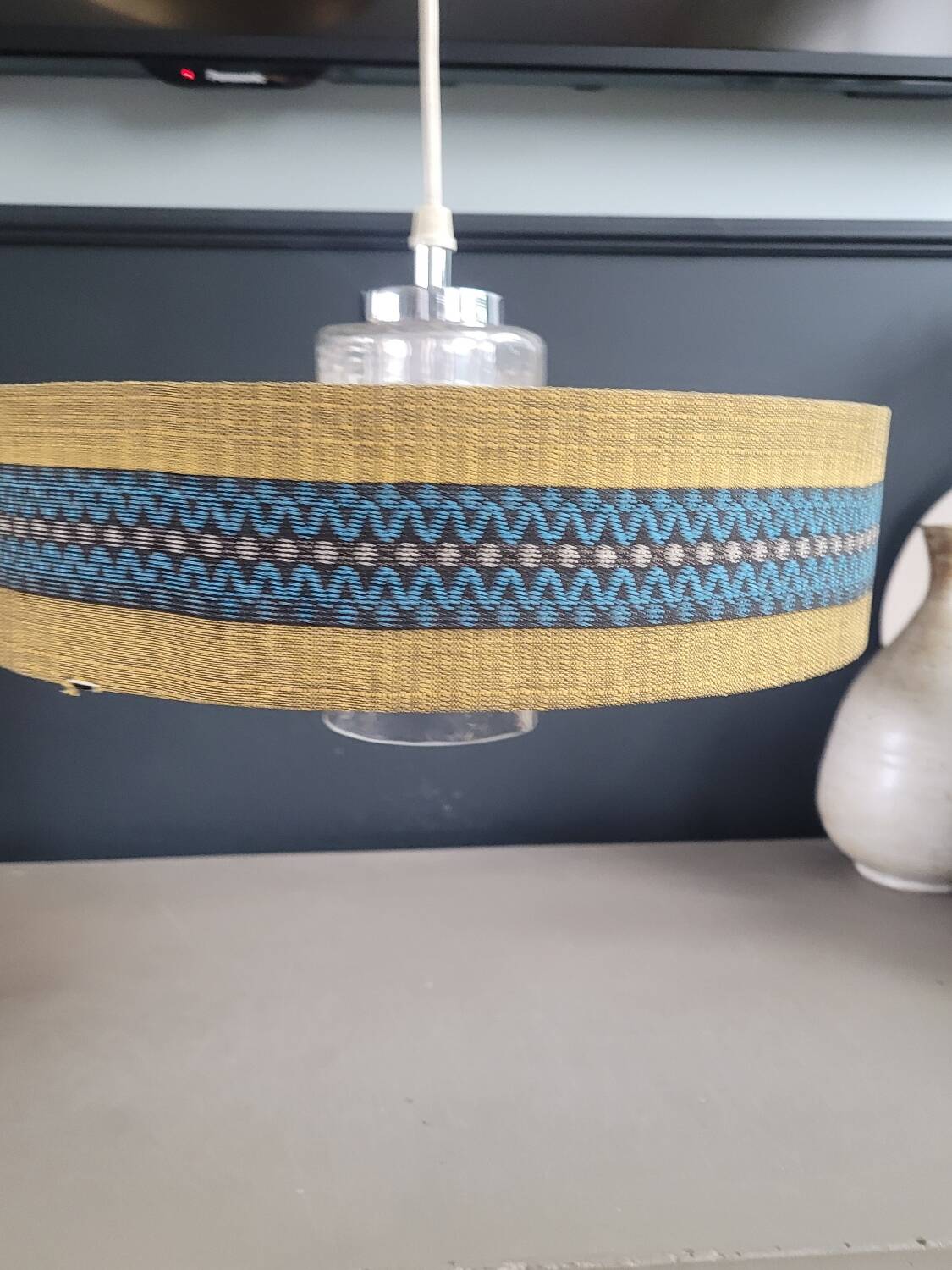 Vintage molded glass globe pendant light and shade