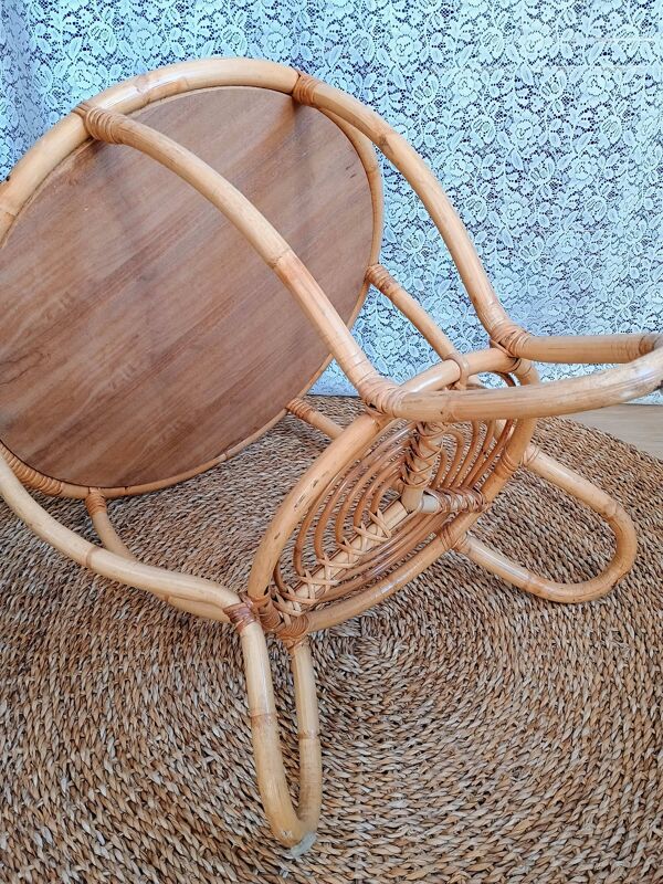 Table basse ronde en rotin vintage