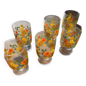 Verres vintage à fleurs Arcoroc