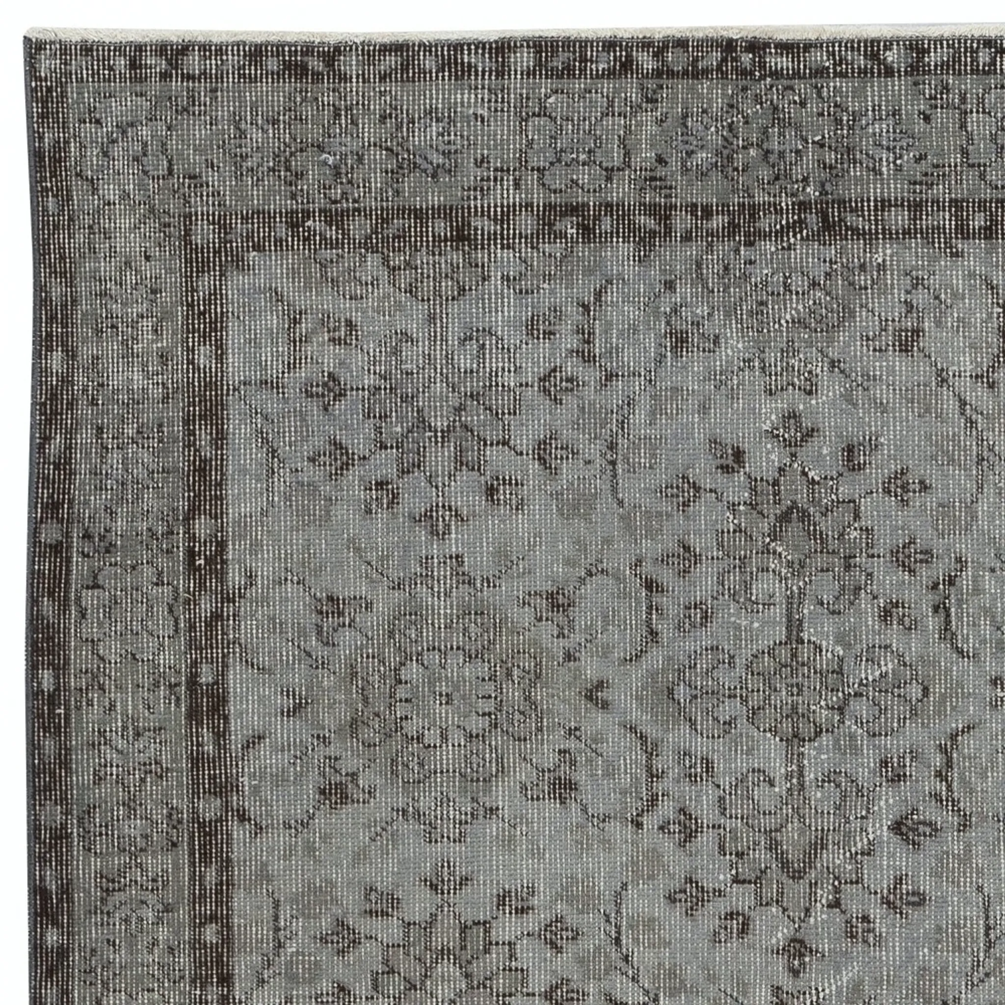 Vintage Handmade Wool Rug. Gray Turkish Area Rug for Modern Home and office
