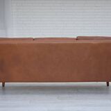 1970s, 3-seater Danish sofa, brown furniture leather with patina.